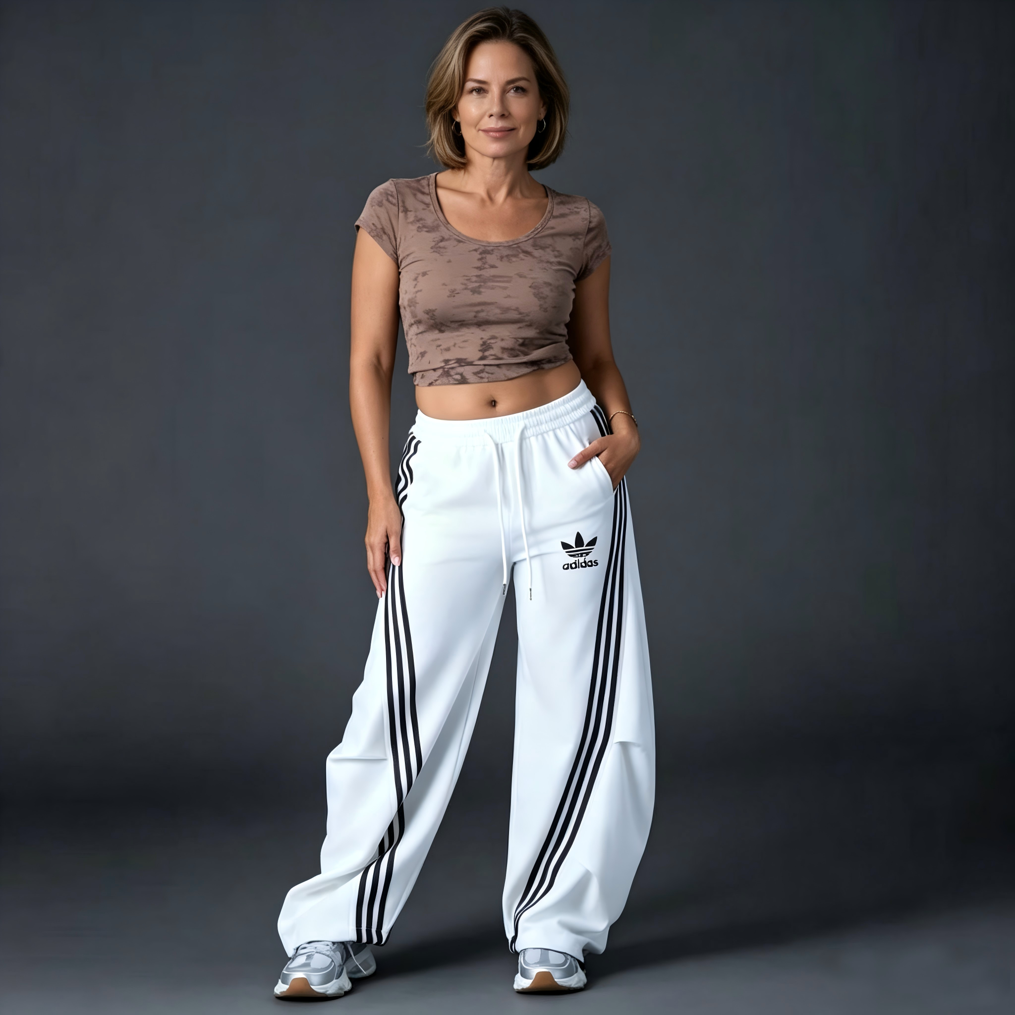 Women's Striped Wide‑Leg Sweatpants, Casual High Waist Drawstring Loose Fit Sport Trousers with Pockets for Daily Workout Streetwear