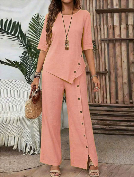 ✨Women's Irregular Hem Top & Wide Leg Pants Two - Piece Set