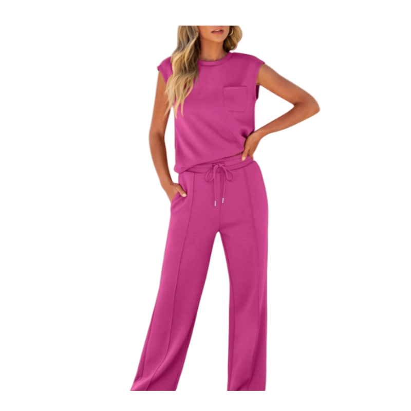 Women's Casual Solid Color Sleeveless Sports Suit, Everyday Ease Comfort Two-Piece Set